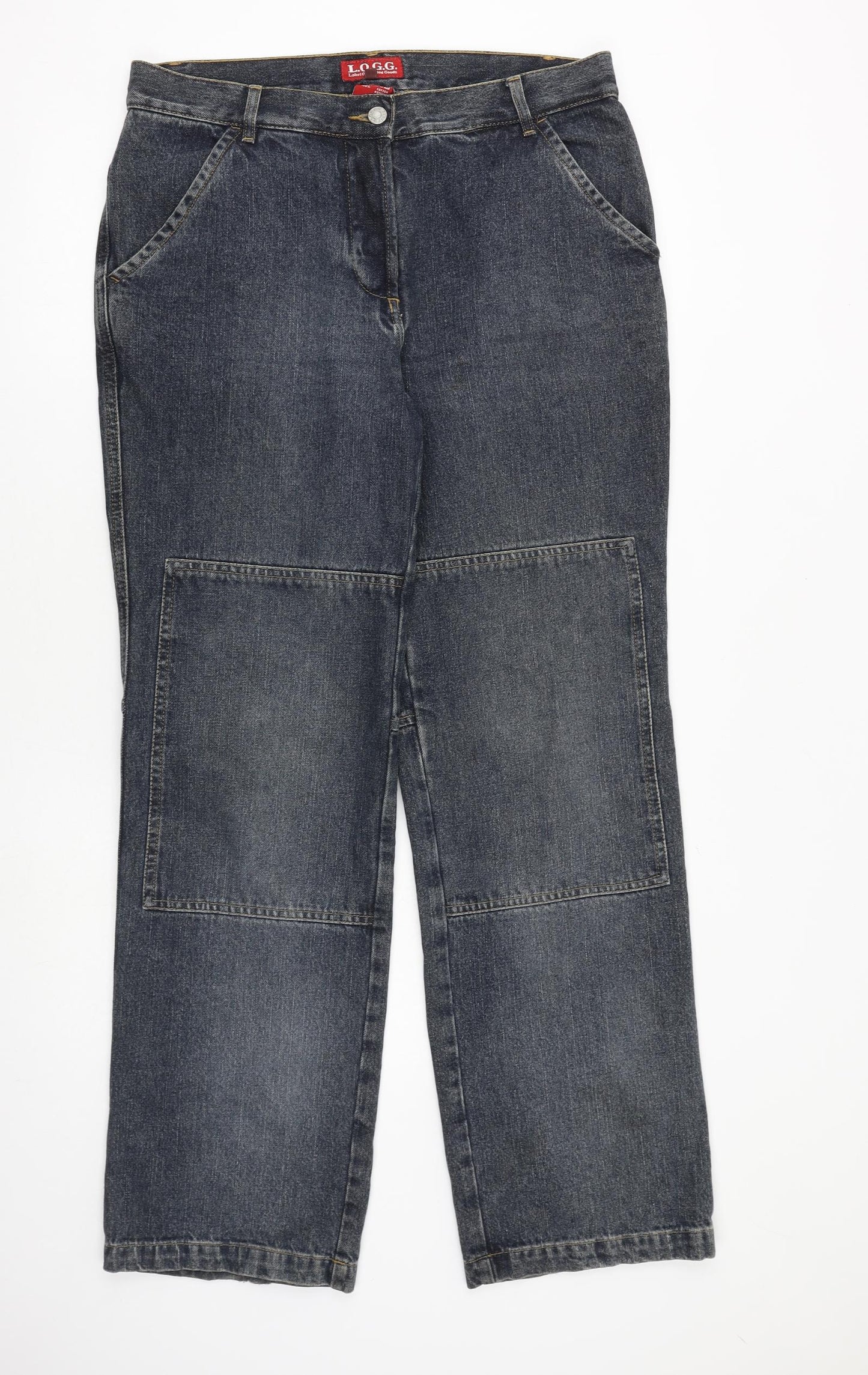 H&M Womens Blue Cotton Straight Jeans Size 12 L33 in Regular Zip