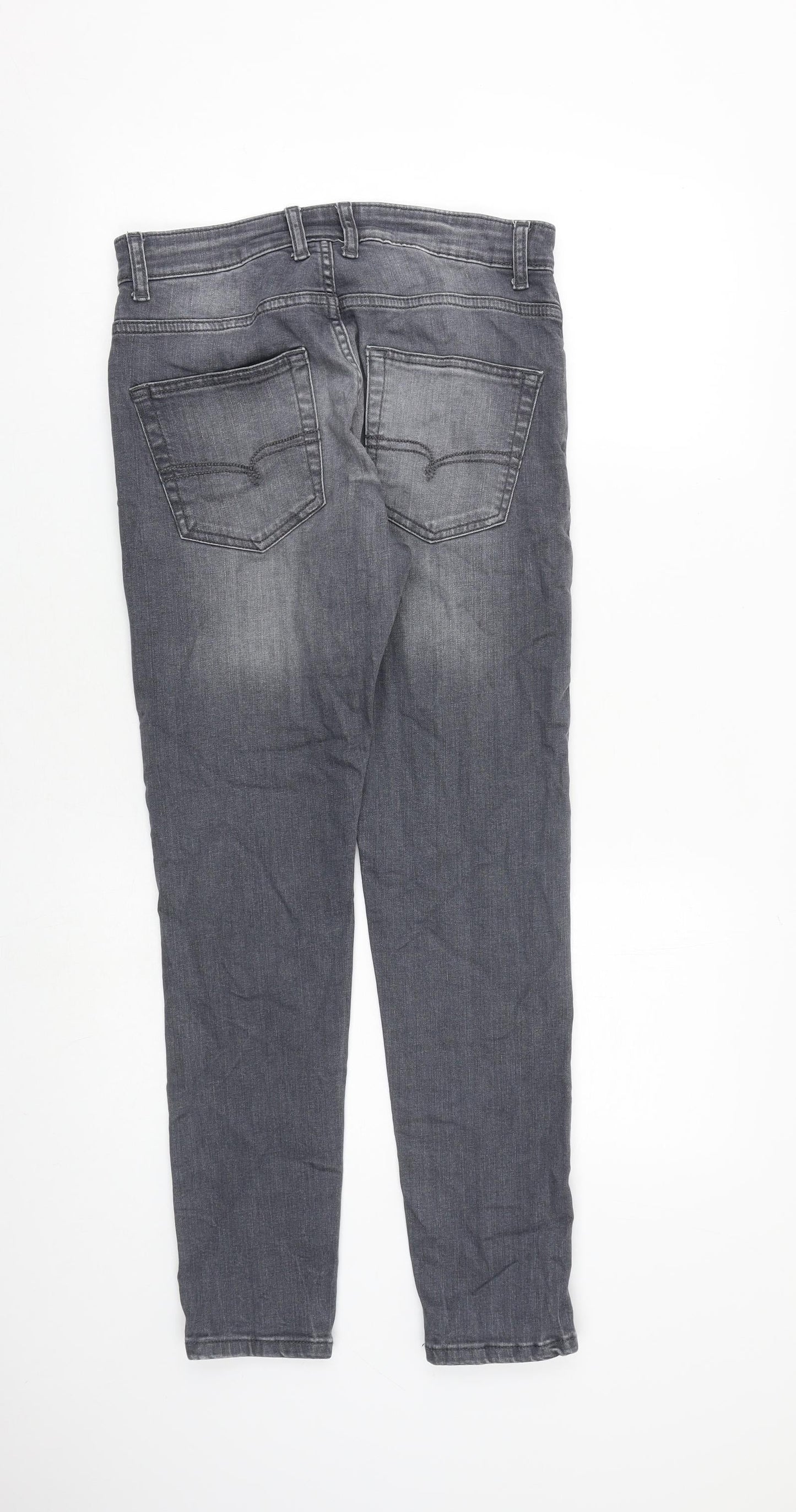NEXT Mens Grey Cotton Tapered Jeans Size 28 in L28 in Slim Zip
