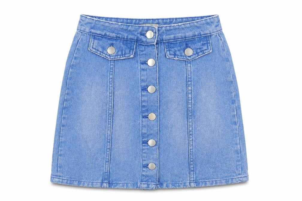 Denim & Co. Womens Blue Cotton A-Line Skirt Size 8 Button