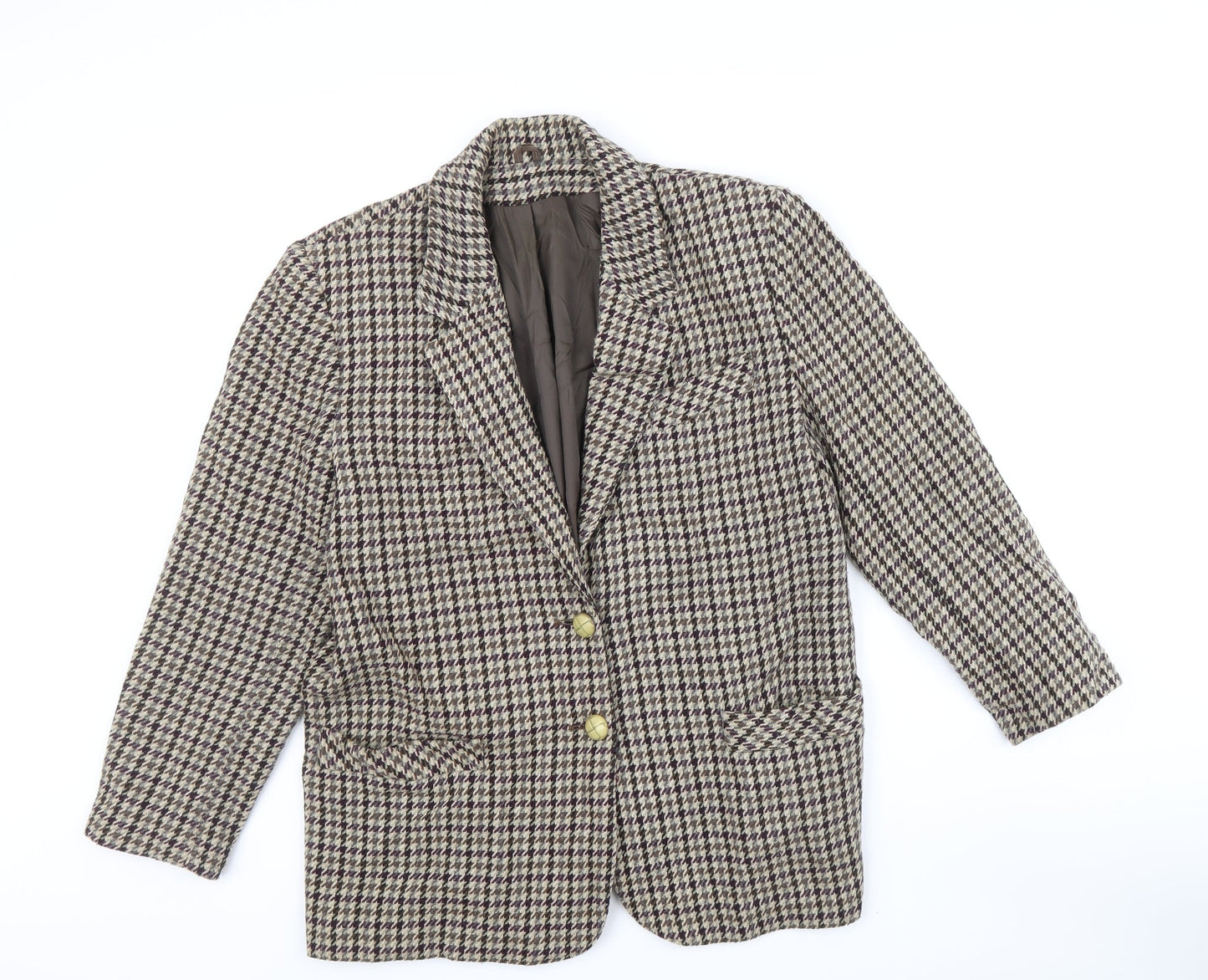 Accolade Womens Brown Plaid Nylon Jacket Blazer Size 14