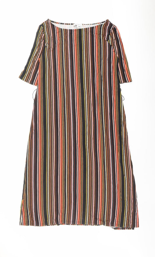 Warehouse Womens Multicoloured Striped Viscose Shift Size 12 Boat Neck Pullover