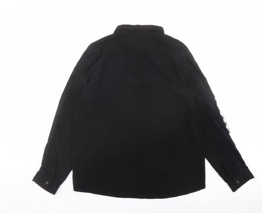 Axara Womens Black Polyester Basic Button-Up Size M Collared