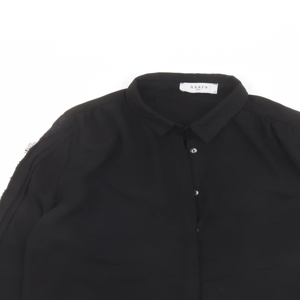 Axara Womens Black Polyester Basic Button-Up Size M Collared