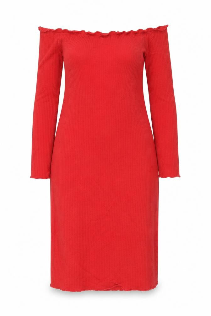 Bershka Womens Red Polyester Bodycon Size M Off the Shoulder Pullover