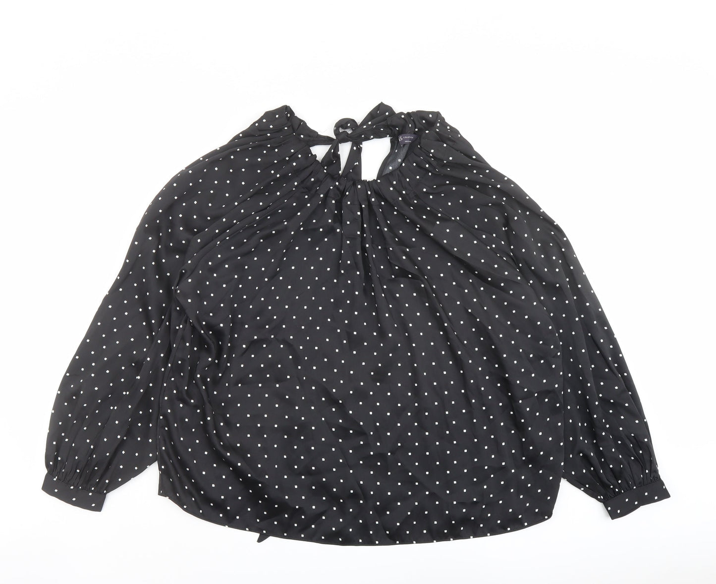 Marks and Spencer Womens Black Geometric Polyester Basic Blouse Size 12 Round Neck