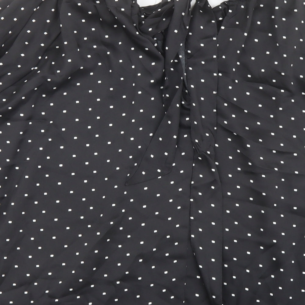 Marks and Spencer Womens Black Geometric Polyester Basic Blouse Size 12 Round Neck