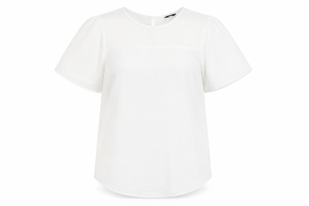 M&Co Womens White Polyester Basic T-Shirt Size 10 Round Neck