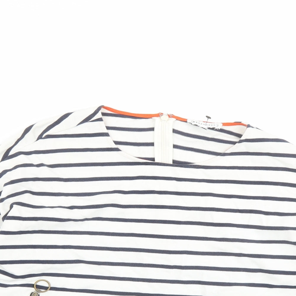 Warehouse Womens Blue Striped Cotton Basic T-Shirt Size 10 Round Neck