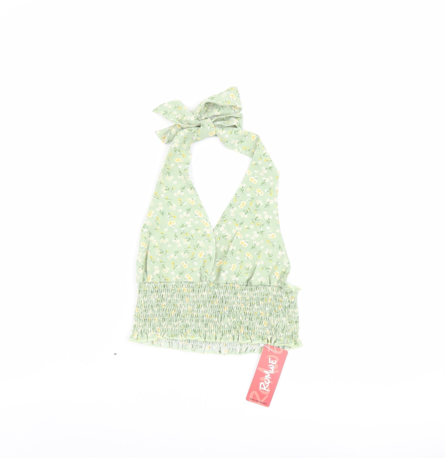 ROMWE Womens Green Floral Polyester Cropped Tank Size M Halter