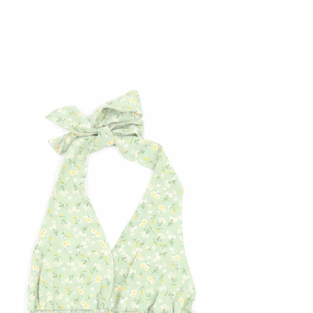 ROMWE Womens Green Floral Polyester Cropped Tank Size M Halter