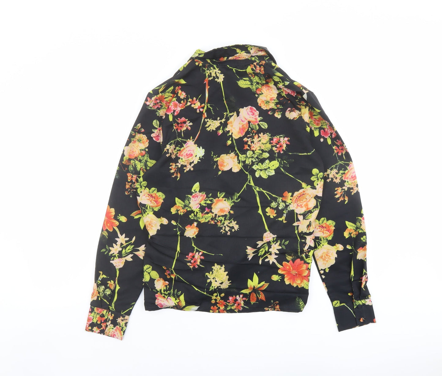 Unique 21 Womens Black Floral Polyester Wrap Blouse Size 6 Collared