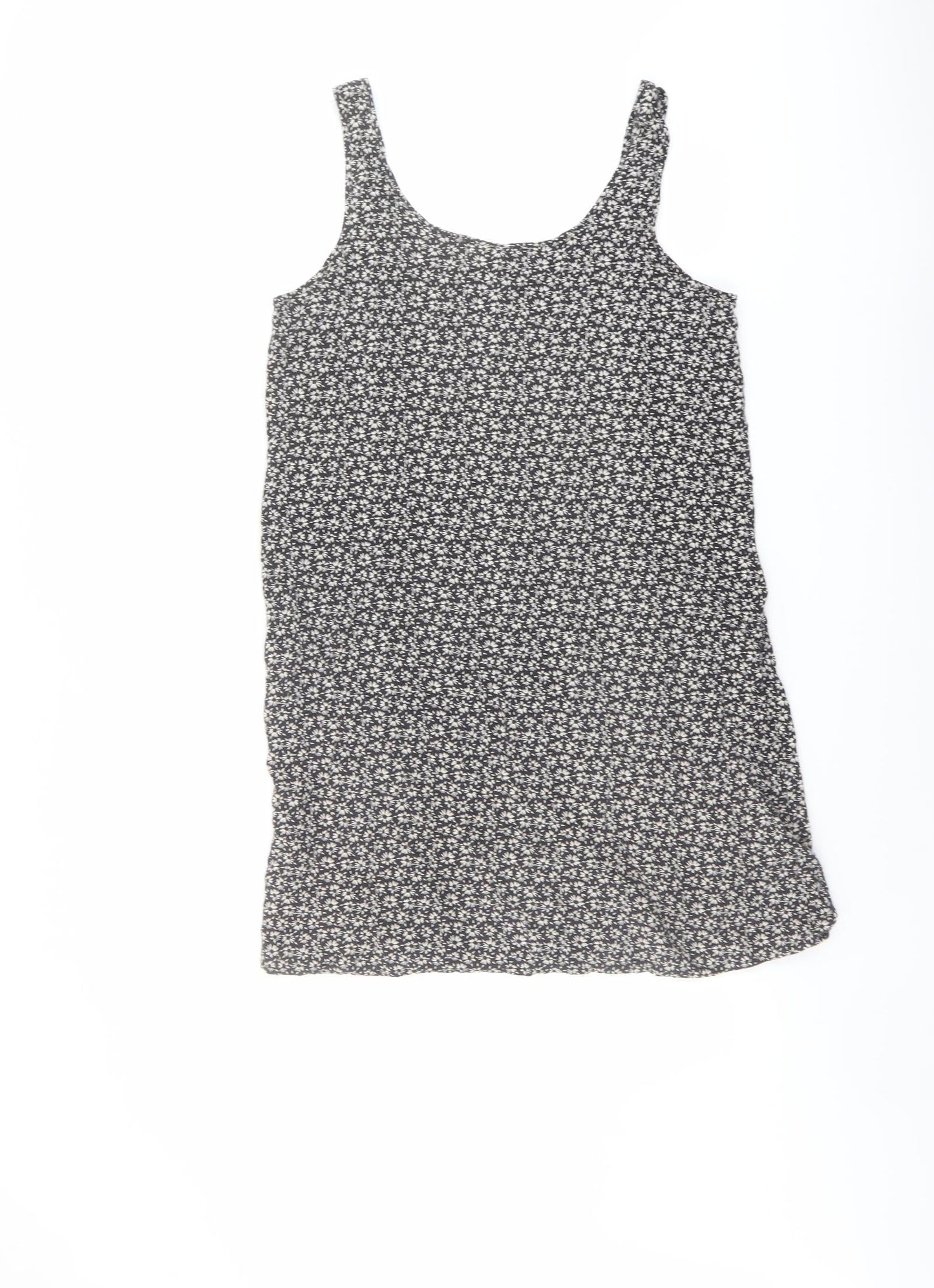 H&M Womens Beige Floral Viscose Tank Dress Size 8 Scoop Neck Pullover