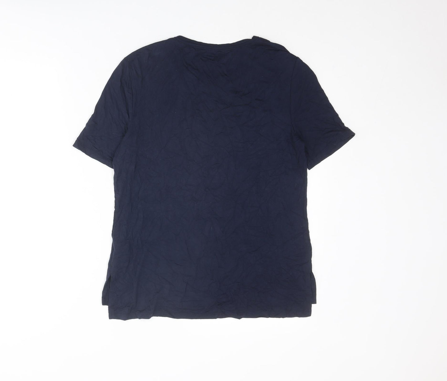 Oasis Womens Blue Viscose Basic T-Shirt Size S Round Neck