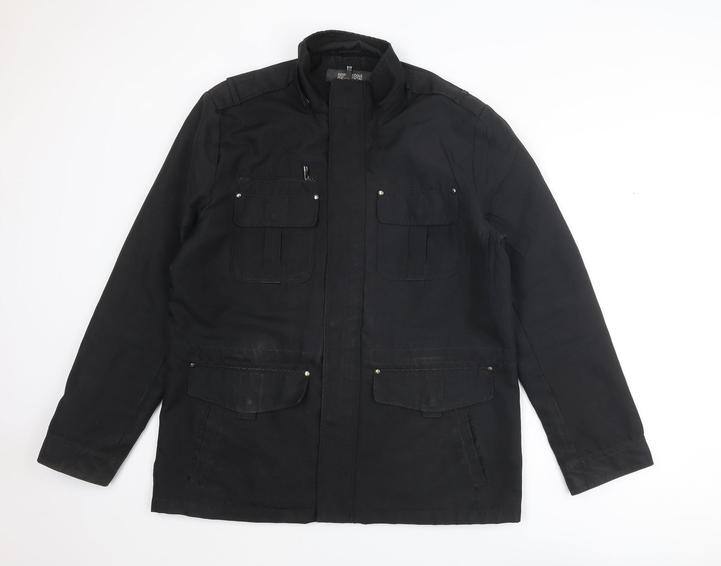 Kenneth Cole Reaction Mens Black Pea Coat Coat Size L Zip