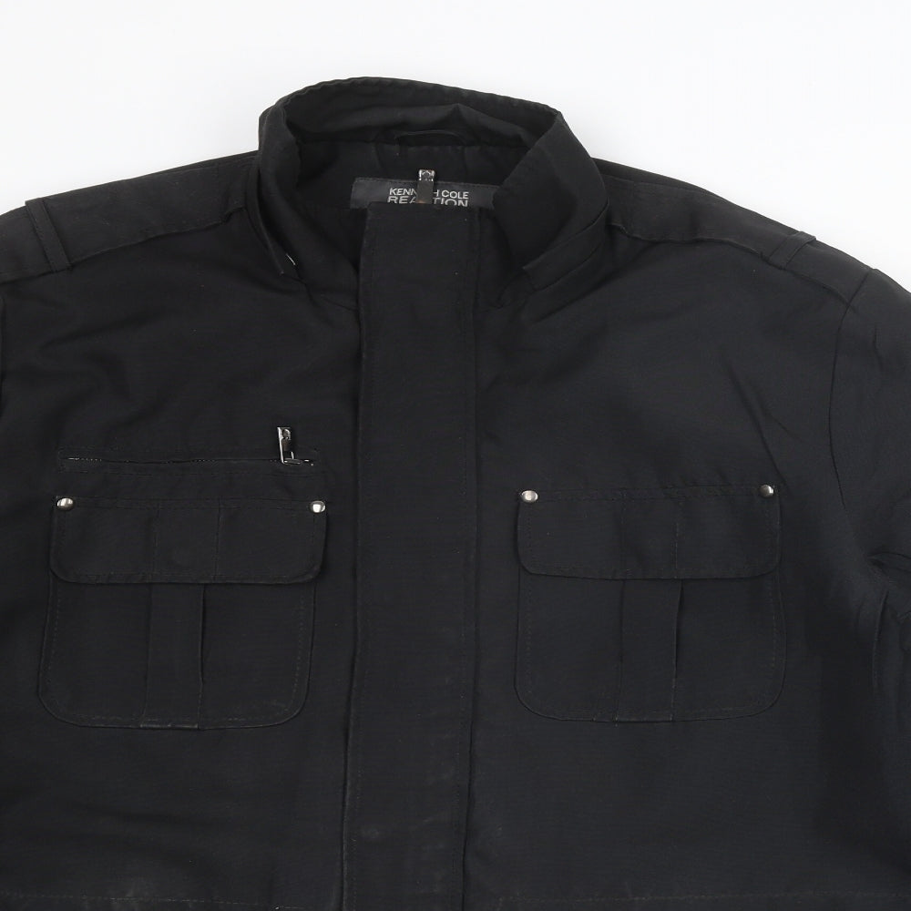 Kenneth Cole Reaction Mens Black Pea Coat Coat Size L Zip