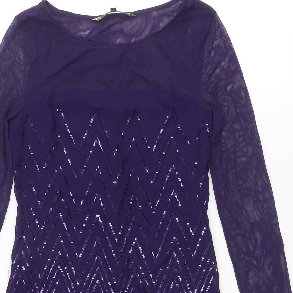 Principles Womens Purple Geometric Polyester Shift Size 8 Boat Neck Zip