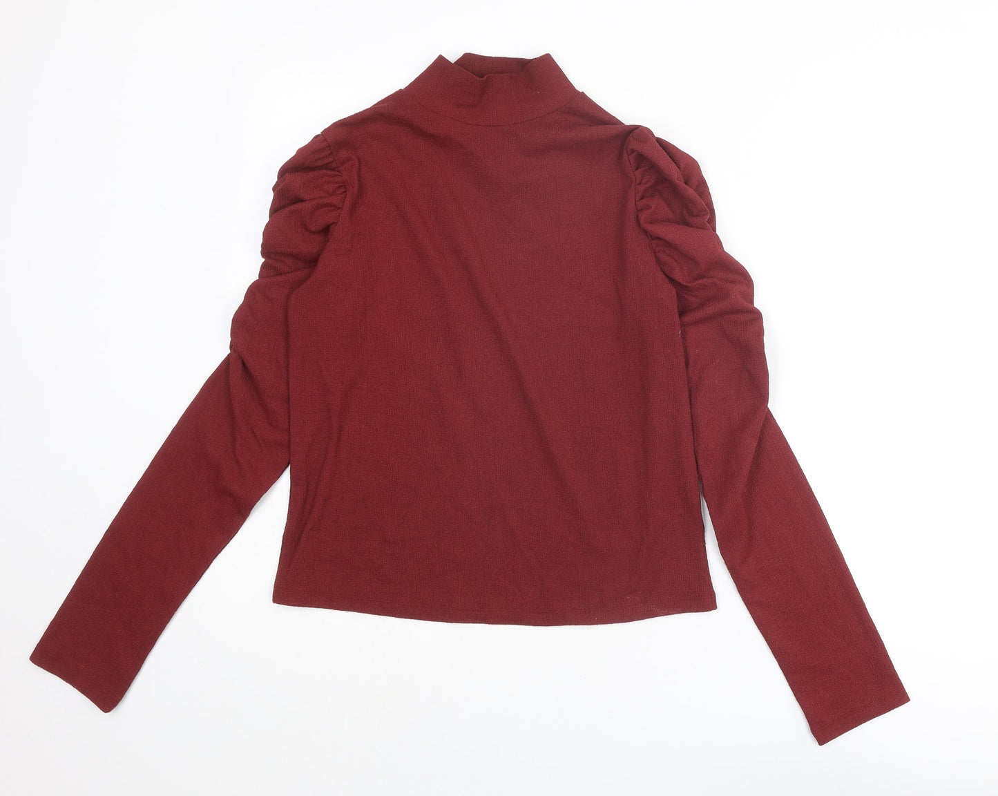 Select Womens Red Polyester Basic T-Shirt Size M Mock Neck - Ruched Sleeves