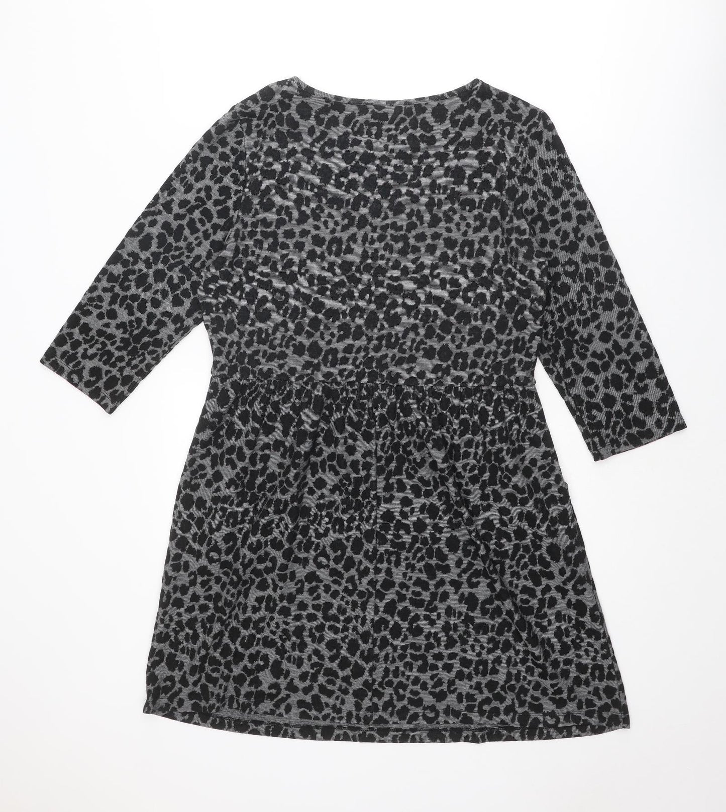 Warehouse Womens Black Animal Print Polyester Shift Size 14 Boat Neck Pullover - Leopard Print
