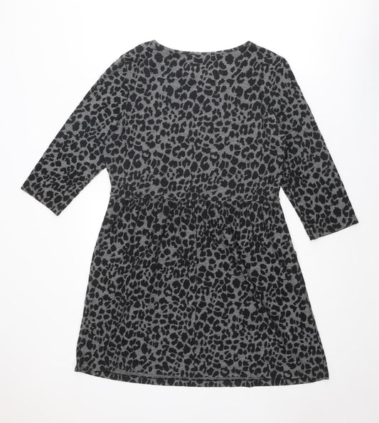 Warehouse Womens Black Animal Print Polyester Shift Size 14 Boat Neck Pullover - Leopard Print