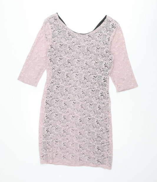 Miss Selfridge Womens Pink Polyester Pencil Dress Size 10 Boat Neck Zip
