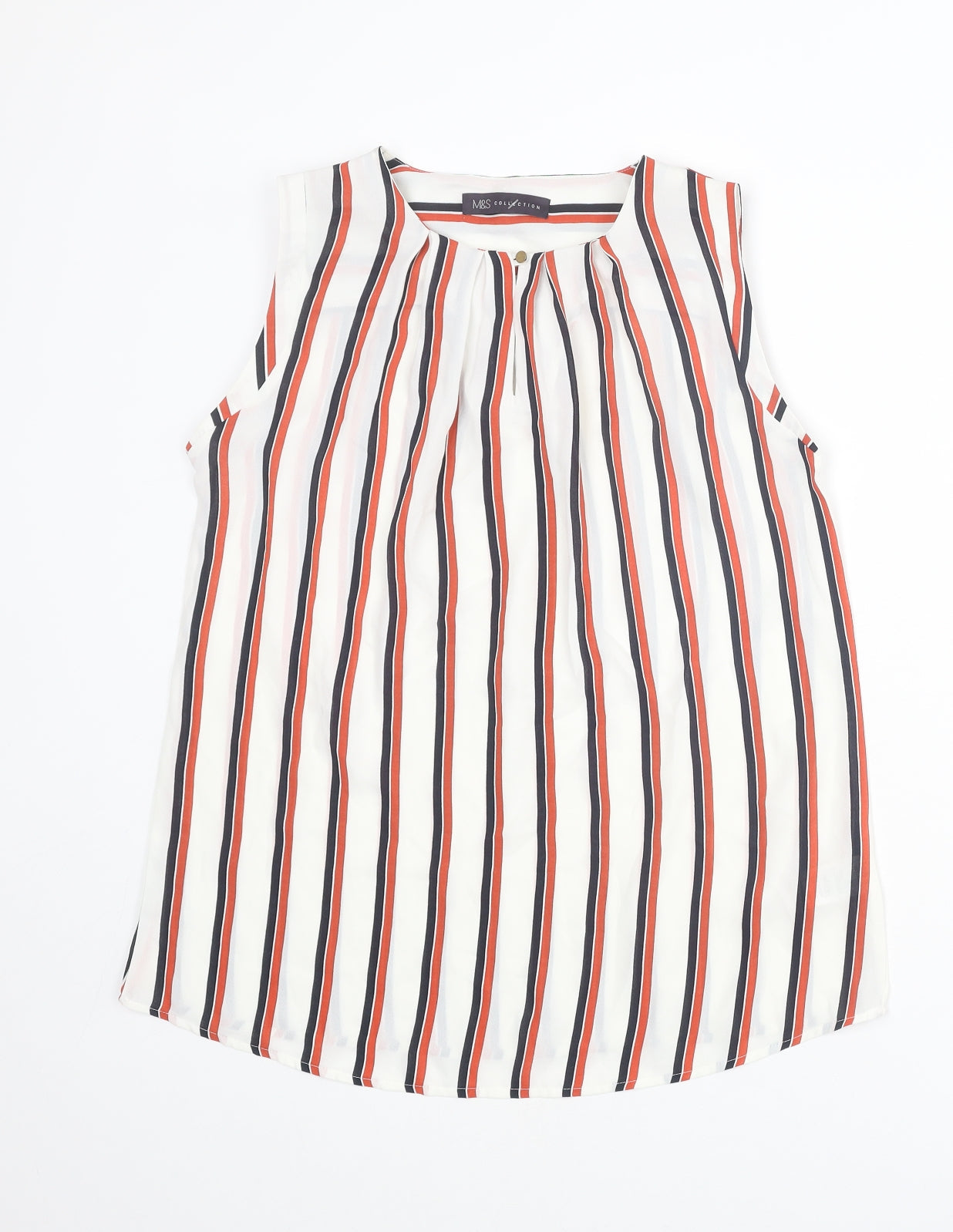 Marks and Spencer Womens Multicoloured Striped Polyester Basic Blouse Size 8 Round Neck