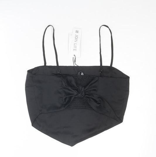 Stradivarius Womens Black Polyester Cropped Tank Size L Square Neck
