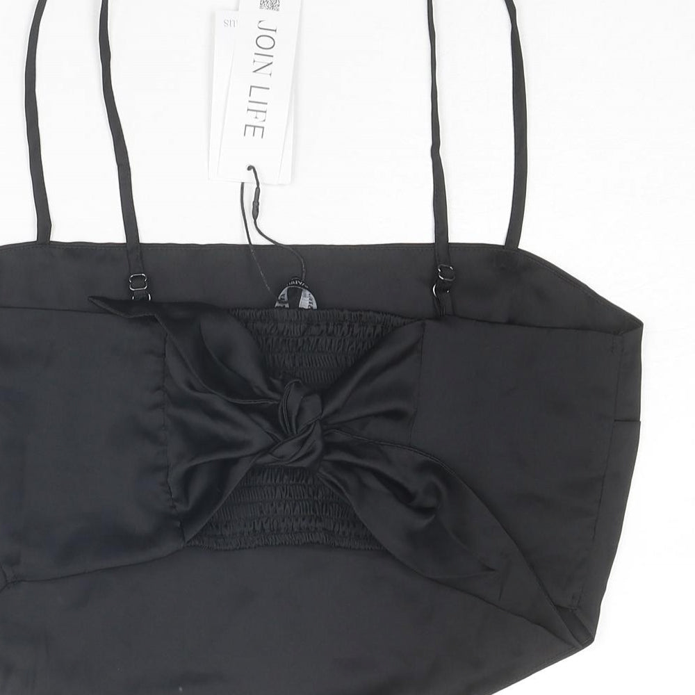Stradivarius Womens Black Polyester Cropped Tank Size L Square Neck