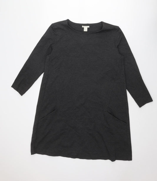 H&M Womens Grey Polyester Shift Size L Round Neck Pullover