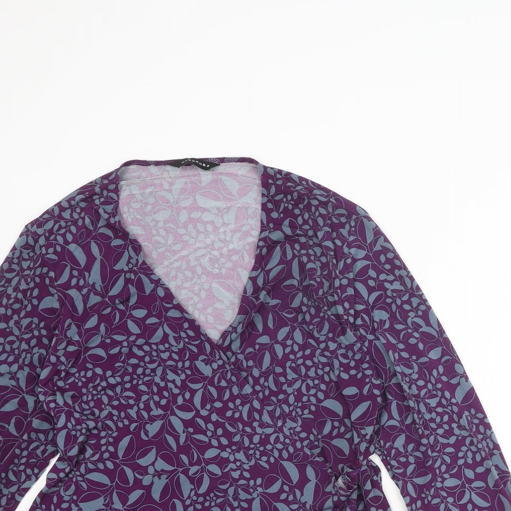 Wardrobe Womens Purple Floral Polyester Basic Blouse Size 16 V-Neck