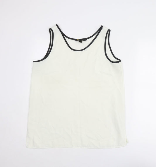 BASSINI Womens Ivory Polyester Basic Tank Size 16 Round Neck