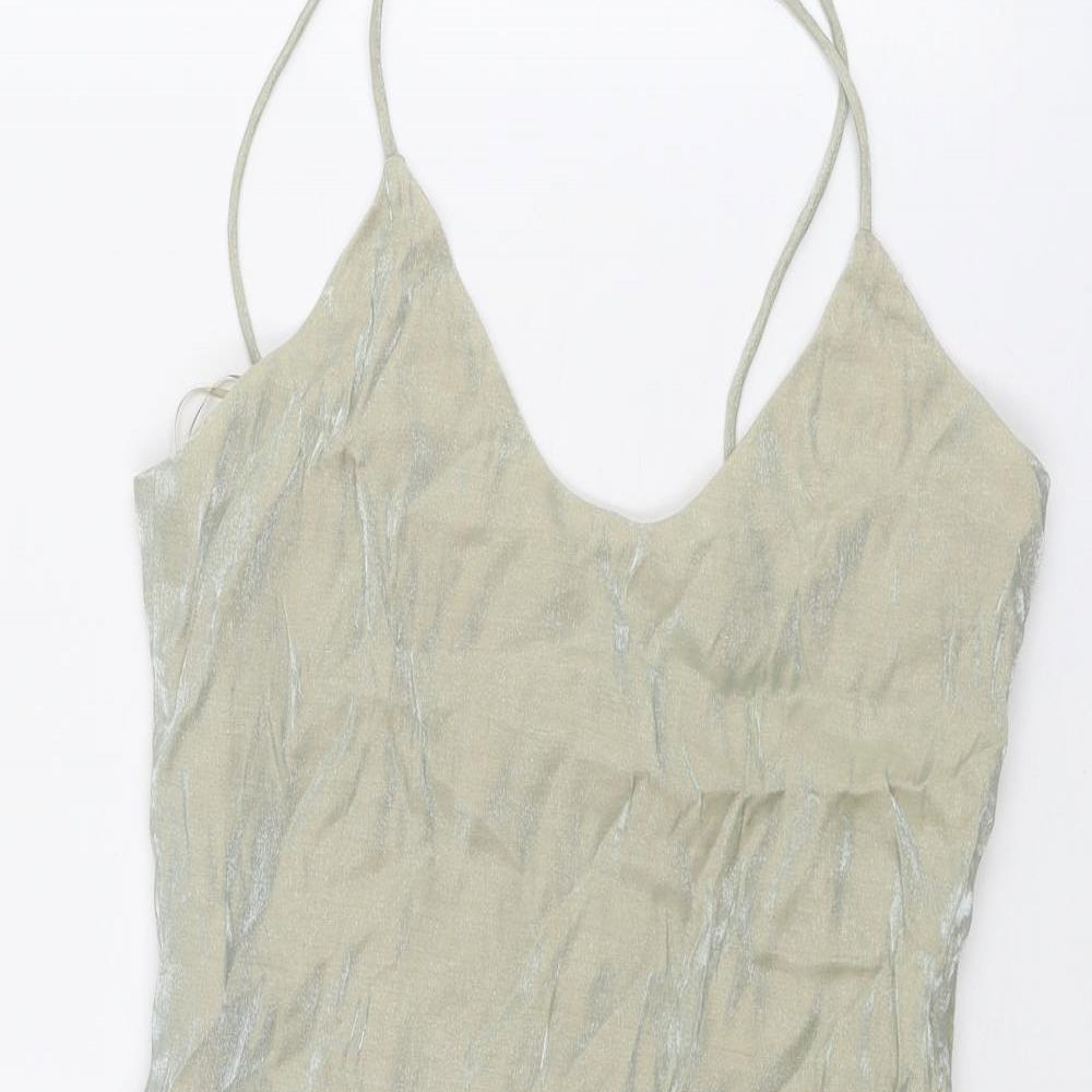 Goldie Womens Beige Polyester Mini Size M Scoop Neck Zip