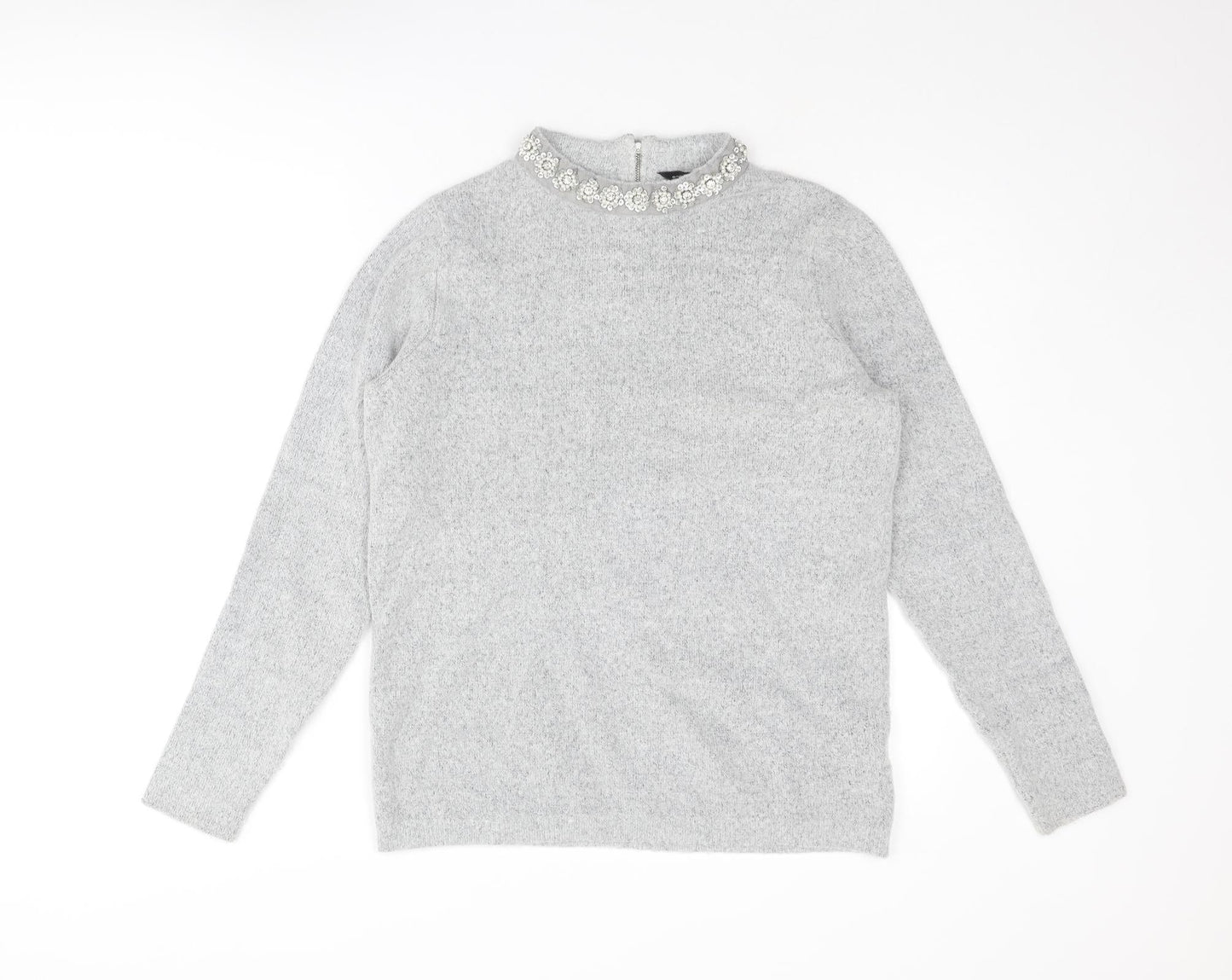 Dorothy Perkins Womens Grey Crew Neck Acrylic Pullover Jumper Size 12