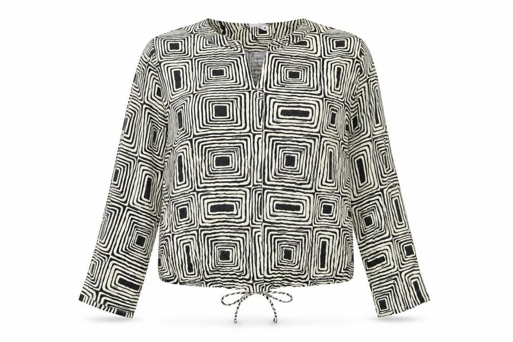 Zara Womens Ivory Geometric Polyester Basic Blouse Size S Collared