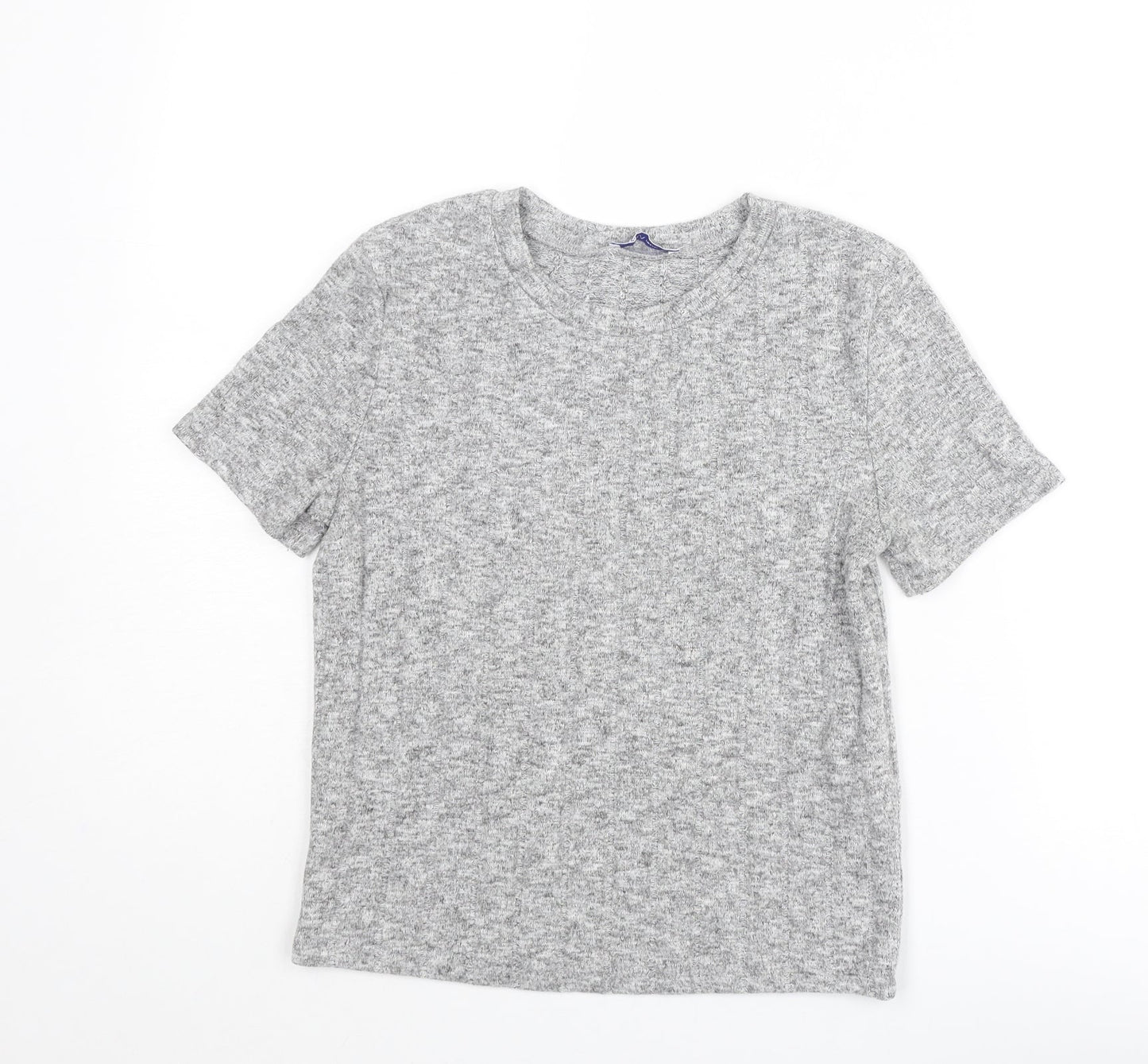 Zara Womens Grey Geometric Polyester Basic T-Shirt Size S Round Neck