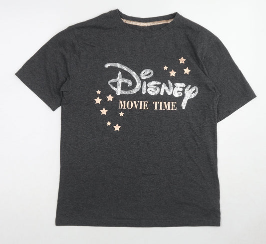 Disney Womens Grey Viscose Basic T-Shirt Size 10 Round Neck - Size 10-12