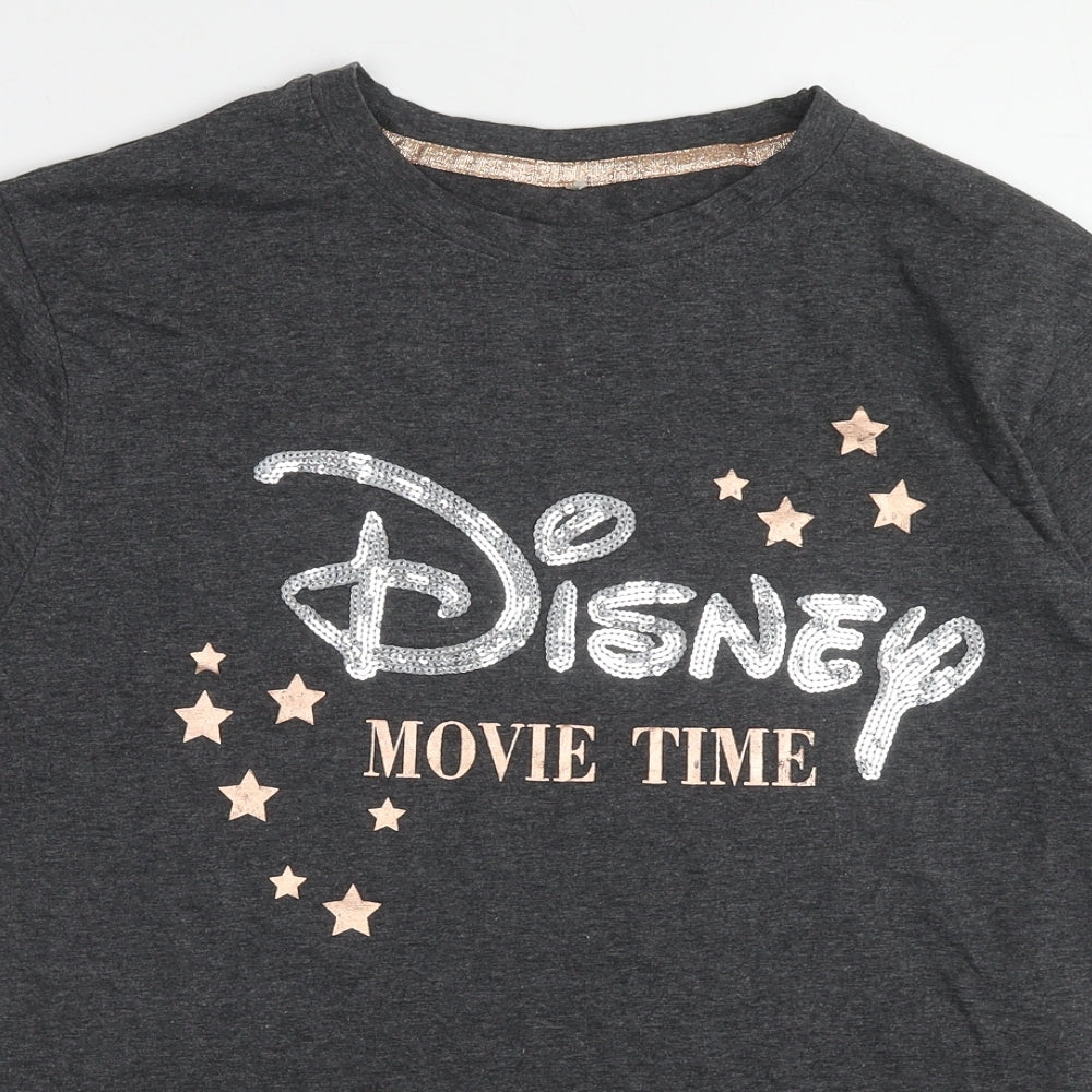 Disney Womens Grey Viscose Basic T-Shirt Size 10 Round Neck - Size 10-12