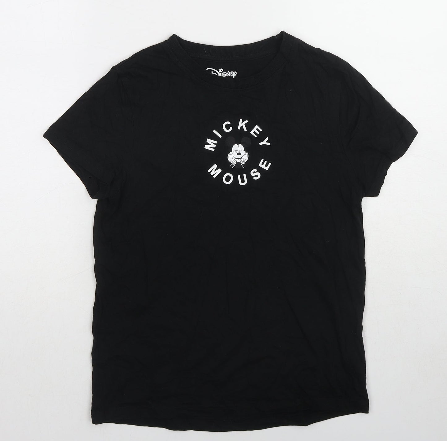 Disney Womens Black Cotton Basic T-Shirt Size 6 Crew Neck - Mickey Mouse Size 6-8