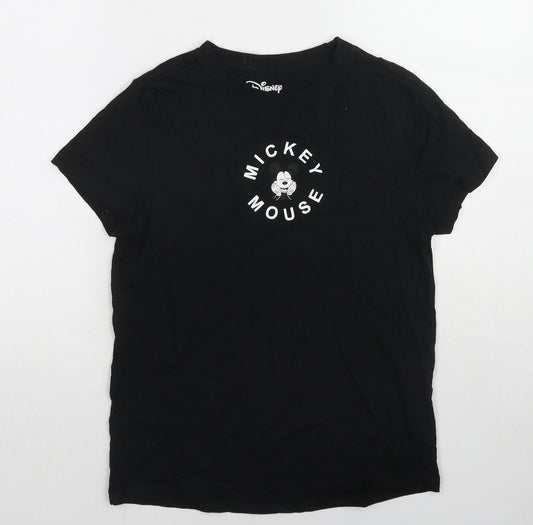 Disney Womens Black Cotton Basic T-Shirt Size 6 Crew Neck - Mickey Mouse Size 6-8