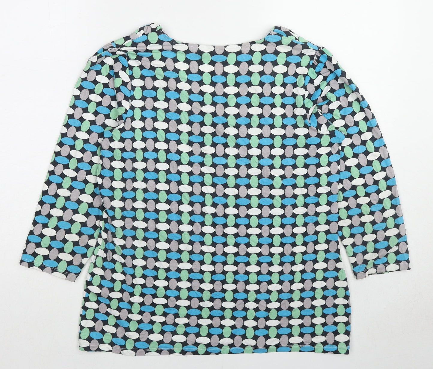 Marks and Spencer Womens Blue Geometric Viscose Basic Blouse Size 14 Boat Neck