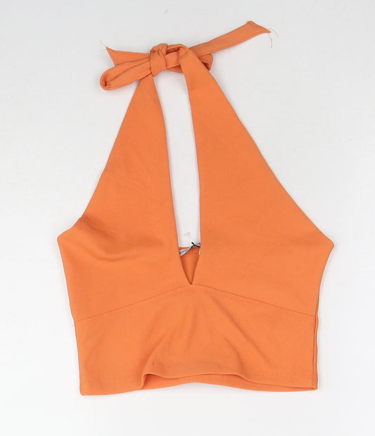 Stradivarius Womens Orange Polyester Cropped Tank Size M Halter