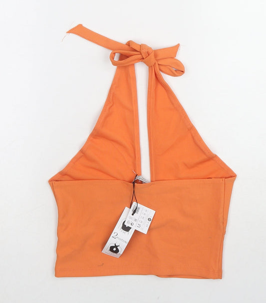 Stradivarius Womens Orange Polyester Cropped Tank Size M Halter