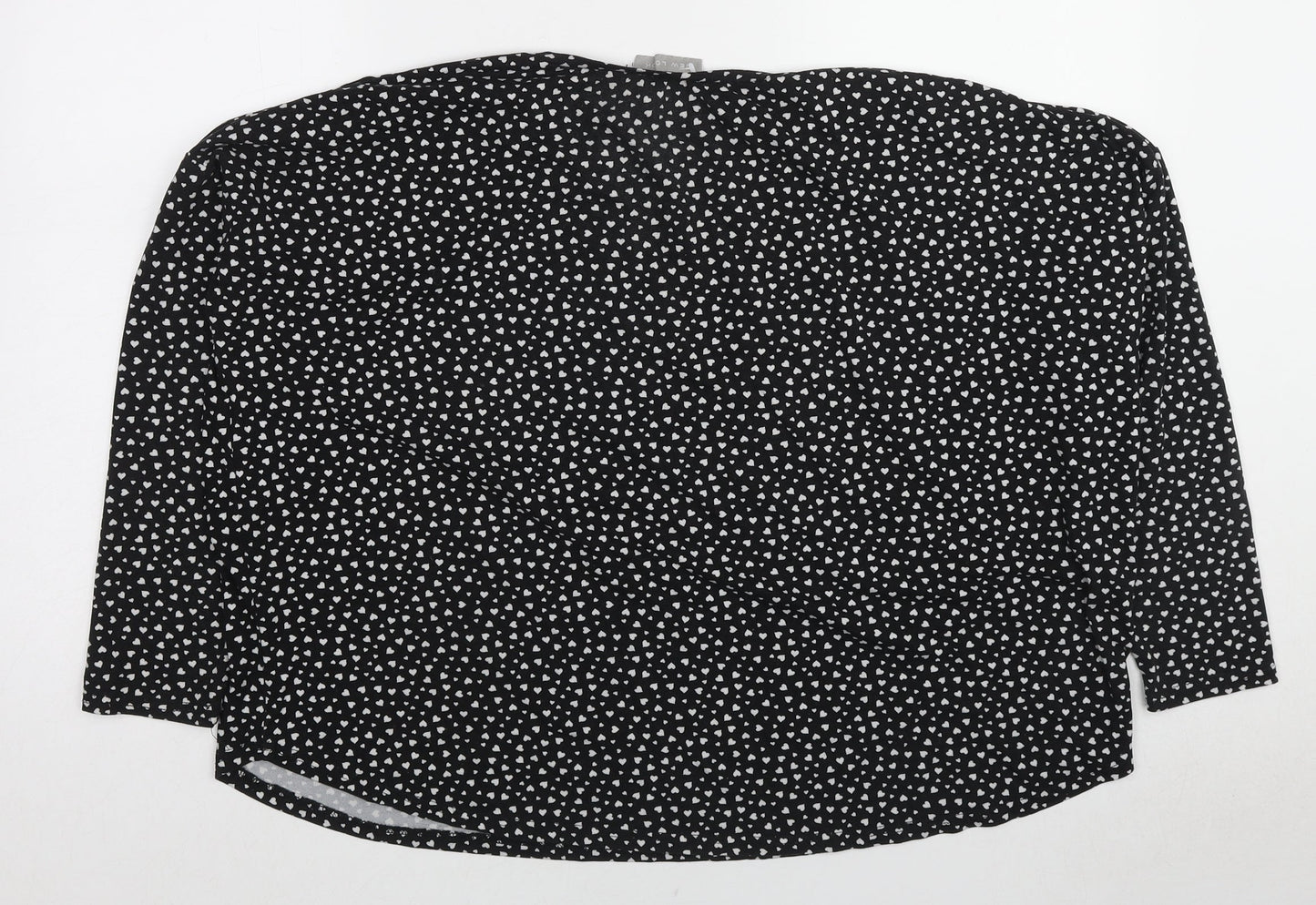 New Look Womens Black Geometric Polyester Basic Blouse Size M Round Neck - Heart Print