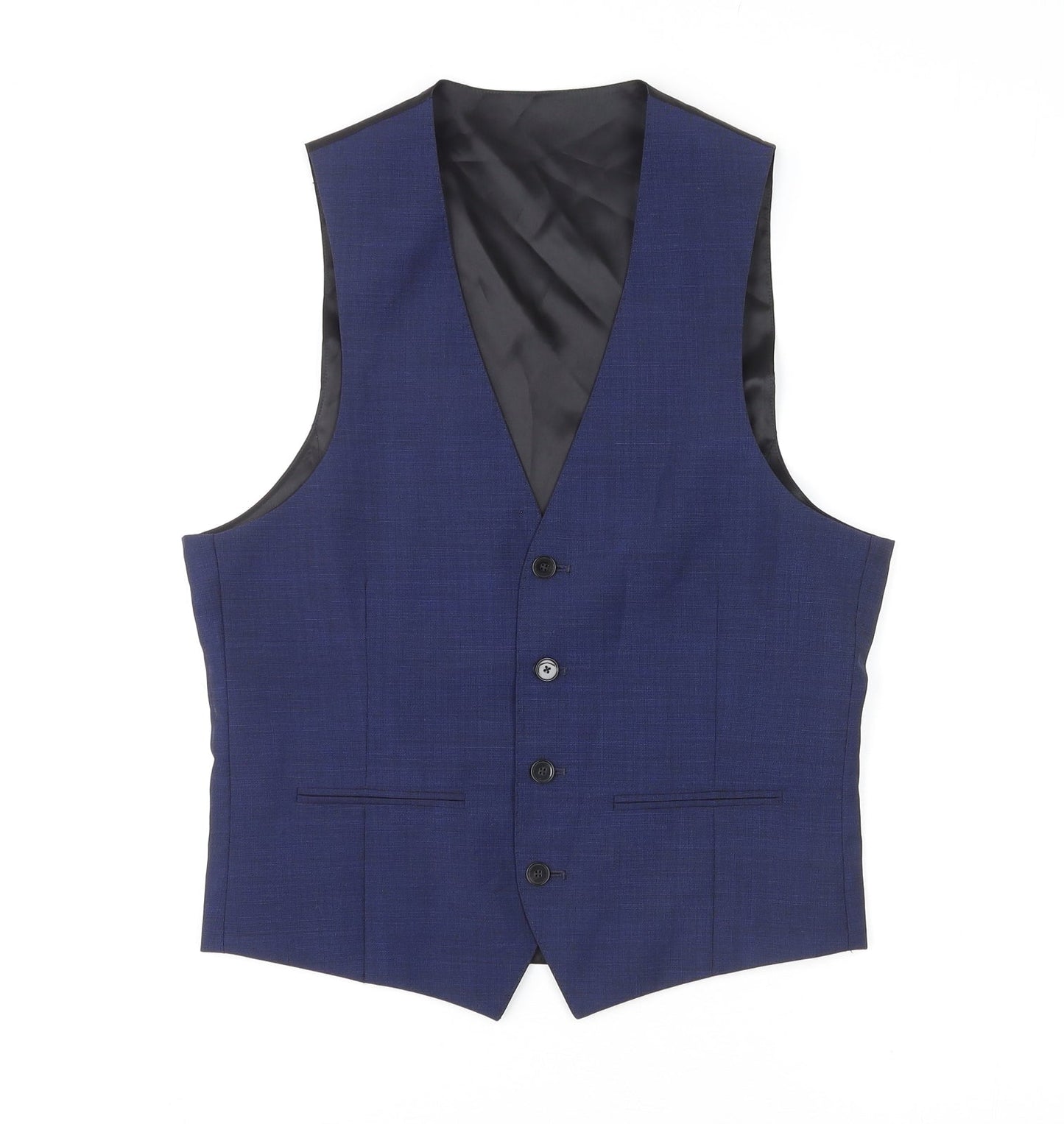 John Lewis Mens Blue Polyester Jacket Suit Waistcoat Size 36 Regular