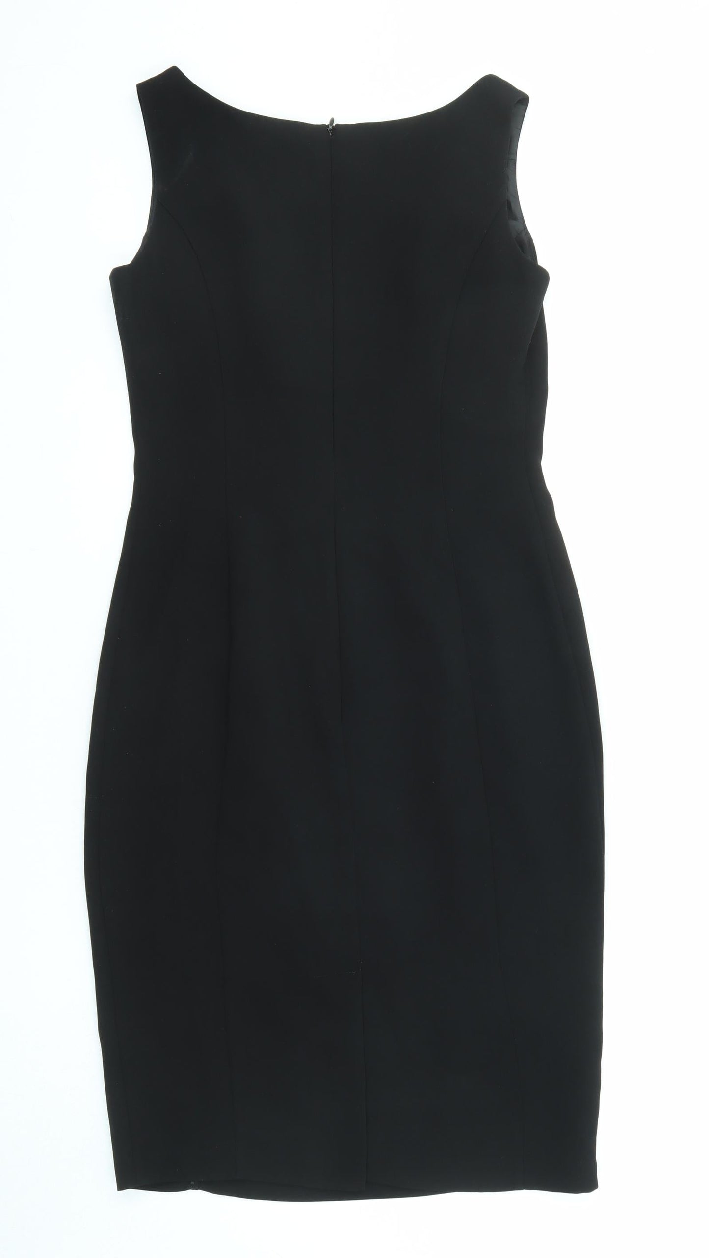 Marks and Spencer Womens Black Polyester Shift Size 8 Boat Neck Zip