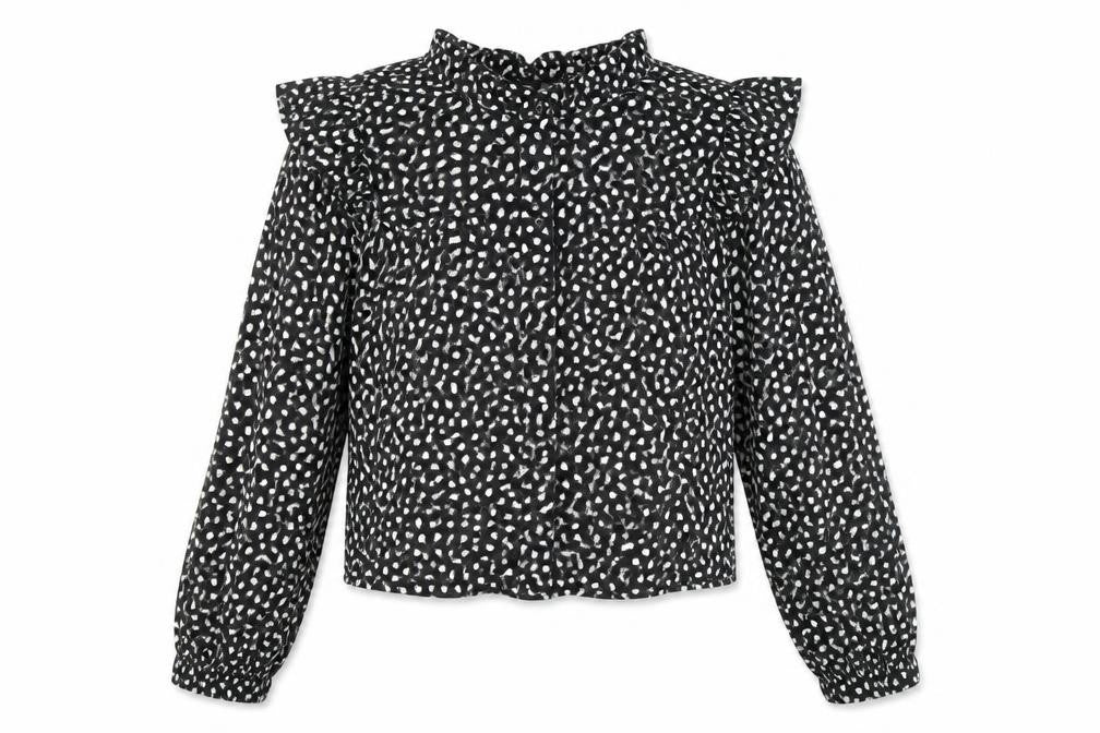 NEXT Girls Black Geometric Viscose Basic Button-Up Size 13 Years V-Neck Button - Heart Pattern