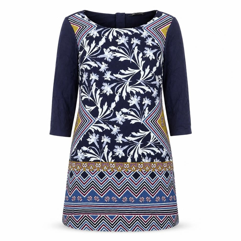 Marks and Spencer Womens Multicoloured Geometric Polyester Shirt Dress Size 10 Boat Neck Zip