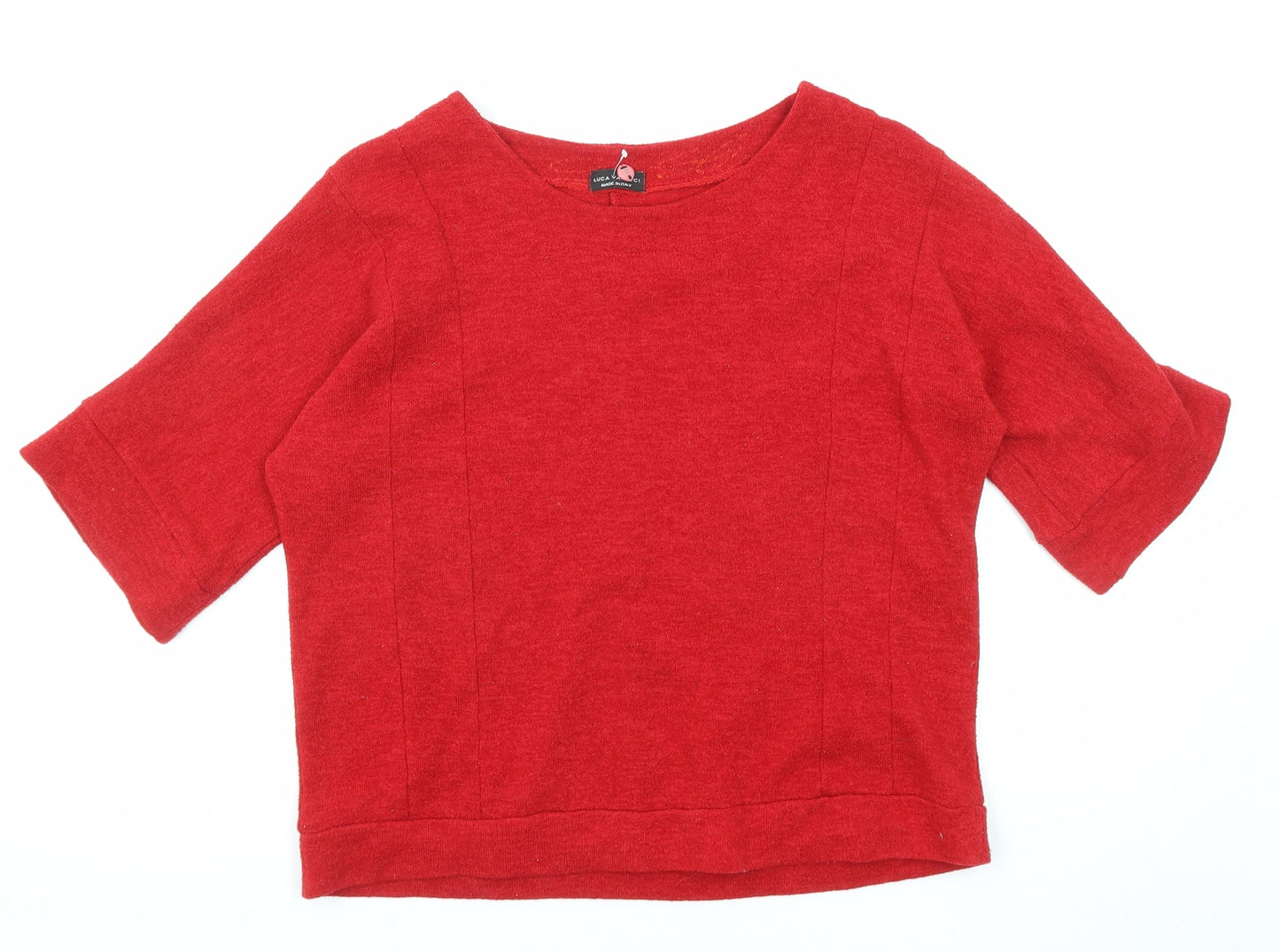 Luca Vanucci Womens Red Cotton Basic T-Shirt Size 8 Round Neck