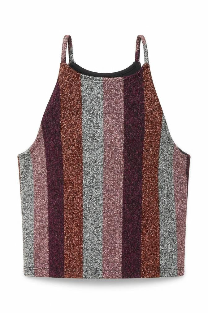 Topshop Womens Multicoloured Striped Polyester Basic Tank Size 6 Round Neck