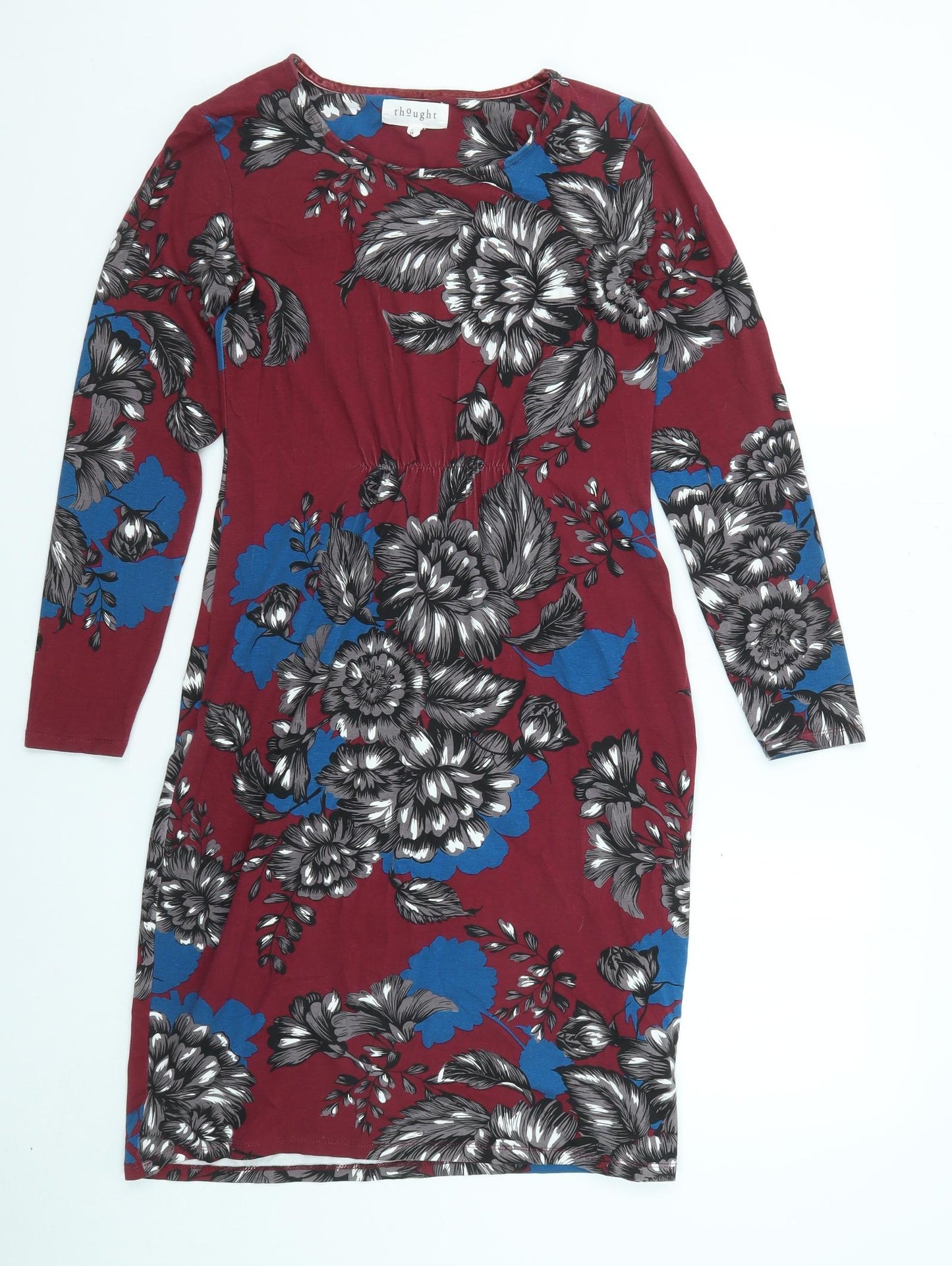 Thought Womens Purple Floral Viscose Shift Size 8 Round Neck Pullover