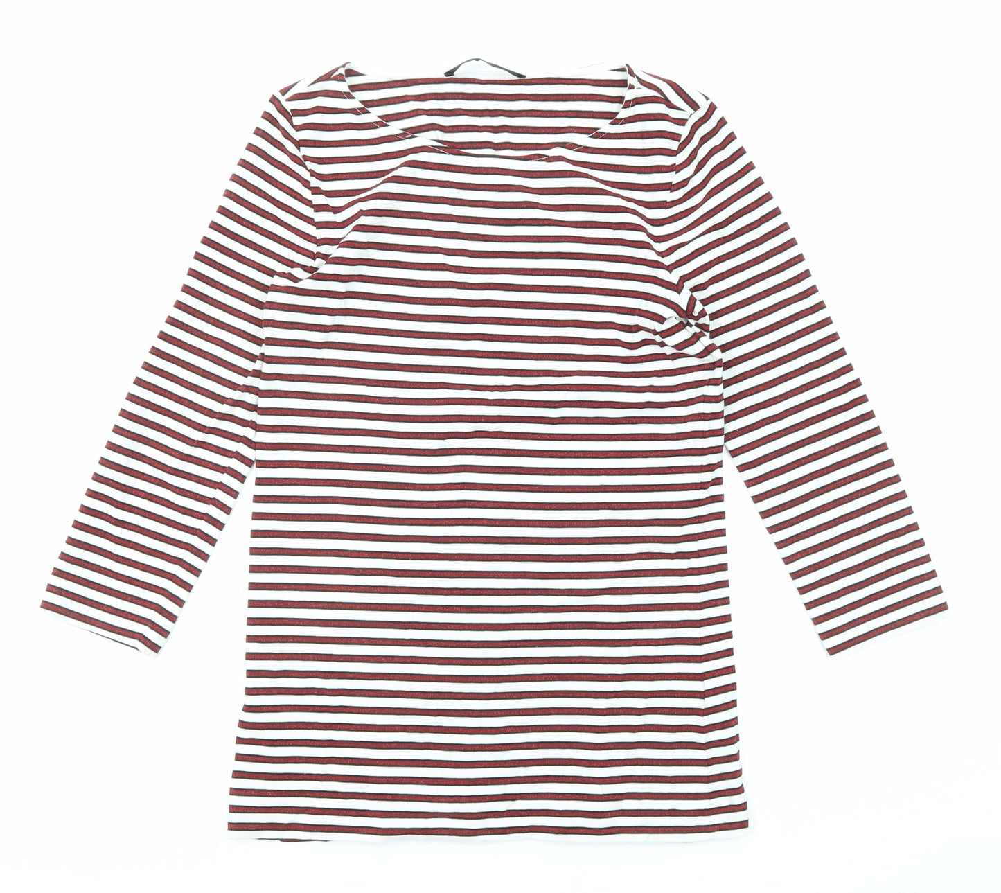Hallhuber Womens Red Striped Cotton Basic T-Shirt Size S Round Neck
